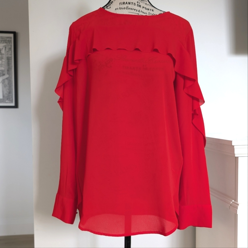 BANANA REPUBLIC | Women's Vibrant Red Long Sleeved Lightweight Ruffled Blouse